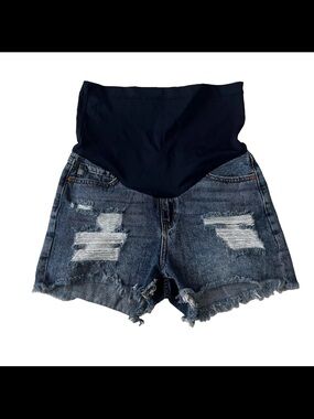 PinkBlush Distressed Cut Off Denim Shorts Maternity Womens M Medium Wash Blue